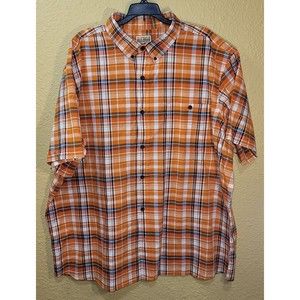 Red Head Brand Co Shirt Mens 3XL Plaid Short Sleeve Button Orange Pocket Casual